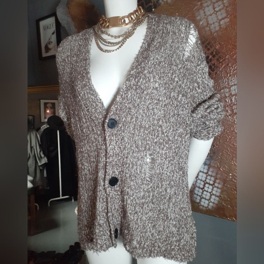 Zara Destroyed Effect Oversized Knit Cardigan